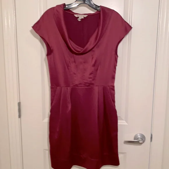 BCBGeneration Satin Finish Cowl Neck Dress, wine colored, size small. - Picture 1 of 5